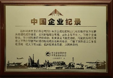 中國(guo)企業記(jì)錄（MKLD7140型數(shu)控強力(li)雙磨頭(tou)緩進給(gěi)成形磨(mo)床）